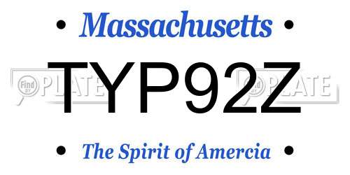 TYP92Z Massachusetts License Plate