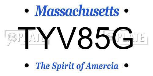 TYV85G Massachusetts License Plate
