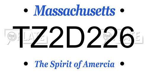 TZ2D226 Massachusetts License Plate