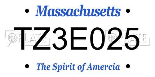 TZ3E025 Massachusetts License Plate