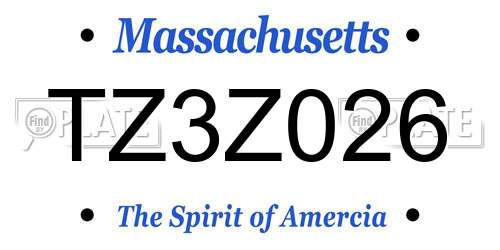 TZ3Z026 Massachusetts License Plate