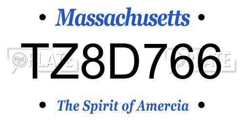 TZ8D766 Massachusetts License Plate