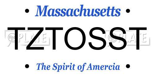 TZTOSST Massachusetts License Plate