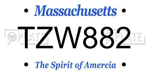TZW882 Massachusetts License Plate