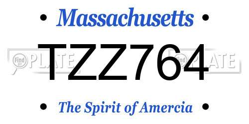 TZZ764 Massachusetts License Plate