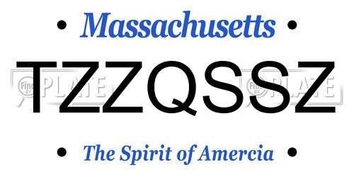 TZZQSSZ Massachusetts License Plate