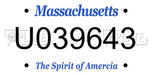 U039643 Massachusetts License Plate