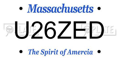 U26ZED Massachusetts License Plate