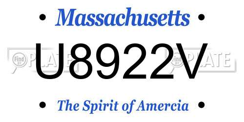 U8922V Massachusetts License Plate