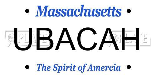 UBACAH Massachusetts License Plate
