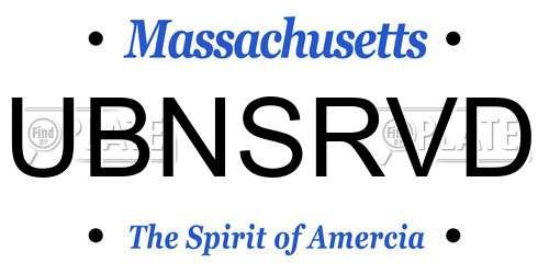 UBNSRVD Massachusetts License Plate