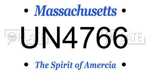 UN4766 Massachusetts License Plate
