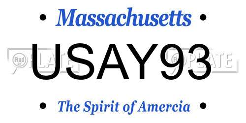 USAY93 Massachusetts License Plate