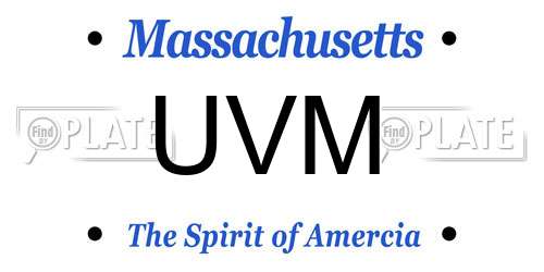UVM Massachusetts License Plate