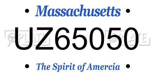 UZ65050 Massachusetts License Plate