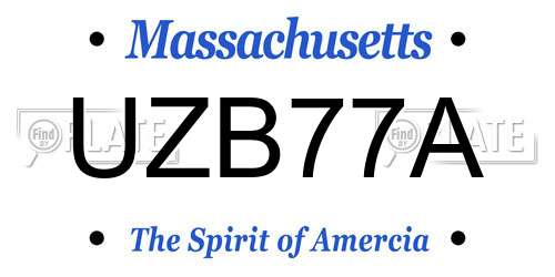 UZB77A Massachusetts License Plate