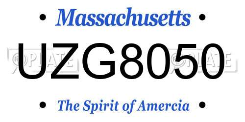 UZG8050 Massachusetts License Plate