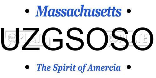 UZGSOSO Massachusetts License Plate