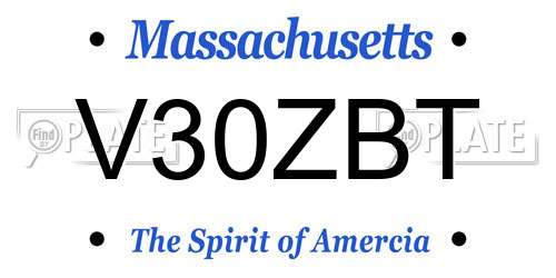V30ZBT Massachusetts License Plate