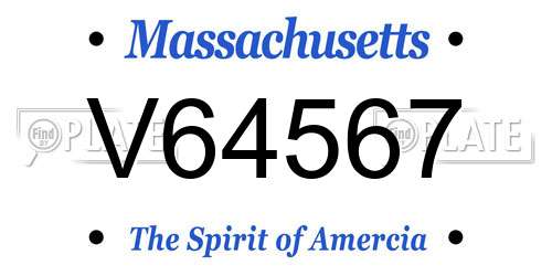 V64567 Massachusetts License Plate