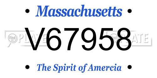 V67958 Massachusetts License Plate