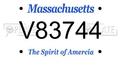 V83744 Massachusetts License Plate