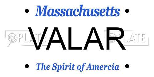 VALAR Massachusetts License Plate