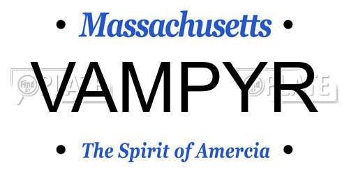 VAMPYR Massachusetts License Plate