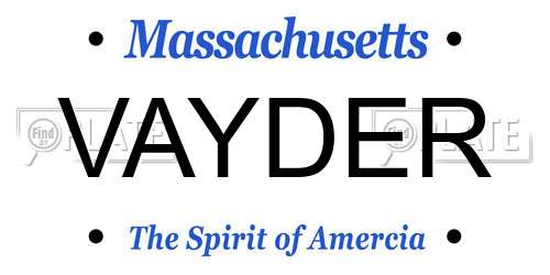 VAYDER Massachusetts License Plate