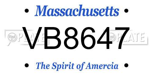 VB8647 Massachusetts License Plate