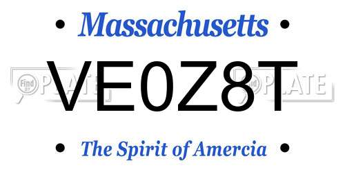 VE0Z8T Massachusetts License Plate