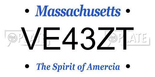 VE43ZT Massachusetts License Plate