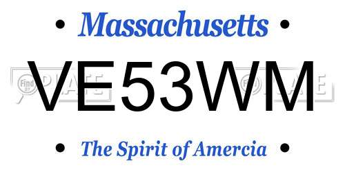 VE53WM Massachusetts License Plate