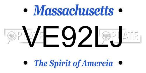 VE92LJ Massachusetts License Plate