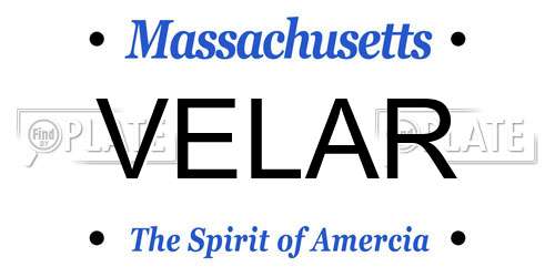 VELAR Massachusetts License Plate