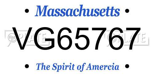 VG65767 Massachusetts License Plate