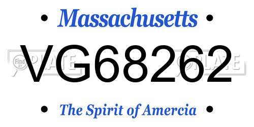 VG68262 Massachusetts License Plate