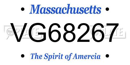 VG68267 Massachusetts License Plate