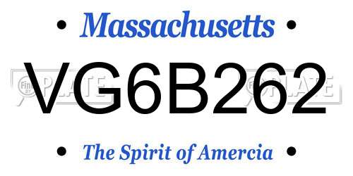 VG6B262 Massachusetts License Plate
