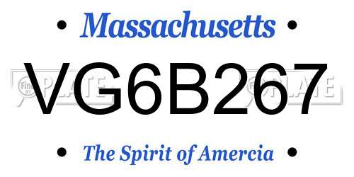 VG6B267 Massachusetts License Plate