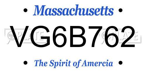 VG6B762 Massachusetts License Plate