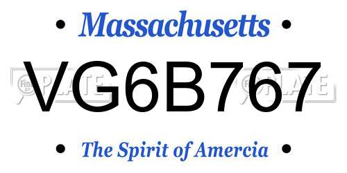 VG6B767 Massachusetts License Plate