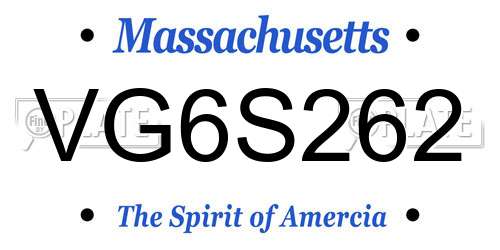 VG6S262 Massachusetts License Plate