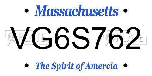 VG6S762 Massachusetts License Plate