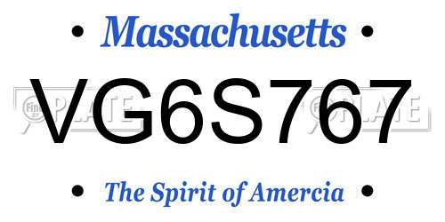 VG6S767 Massachusetts License Plate