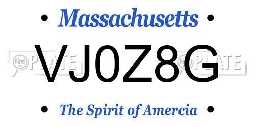 VJ0Z8G Massachusetts License Plate