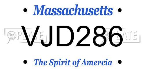 VJD286 Massachusetts License Plate