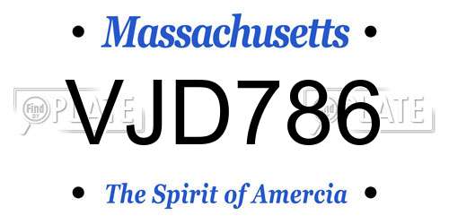 VJD786 Massachusetts License Plate