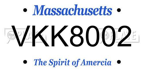 VKK8002 Massachusetts License Plate