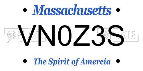 VN0Z3S Massachusetts License Plate
